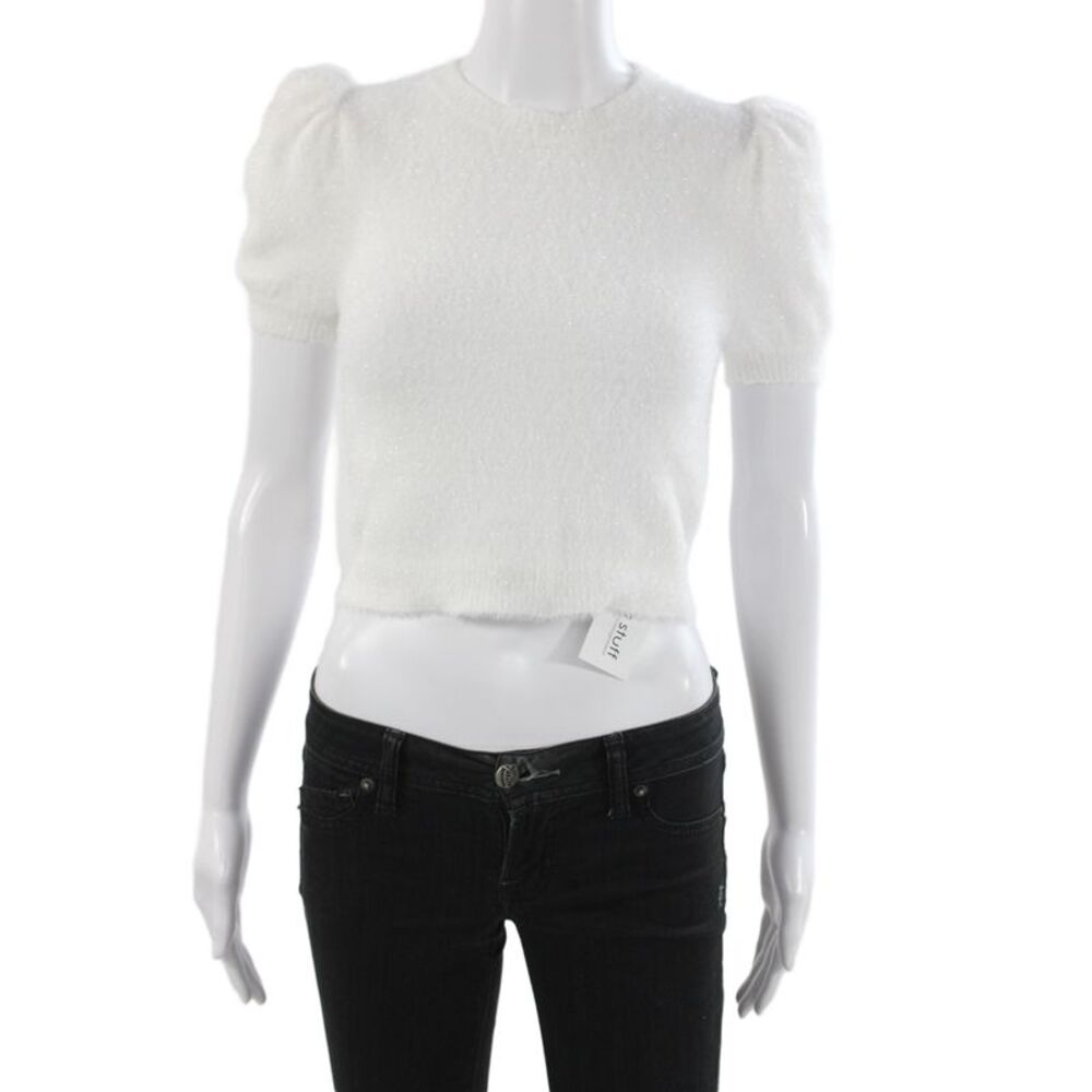 Alice + Olivia Womens Cropped Sweater White Button Round Neck Size XS